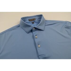 Peter Millar Summer Comfort Mens Medium‎ Blue Solid Performance Polo Shirt